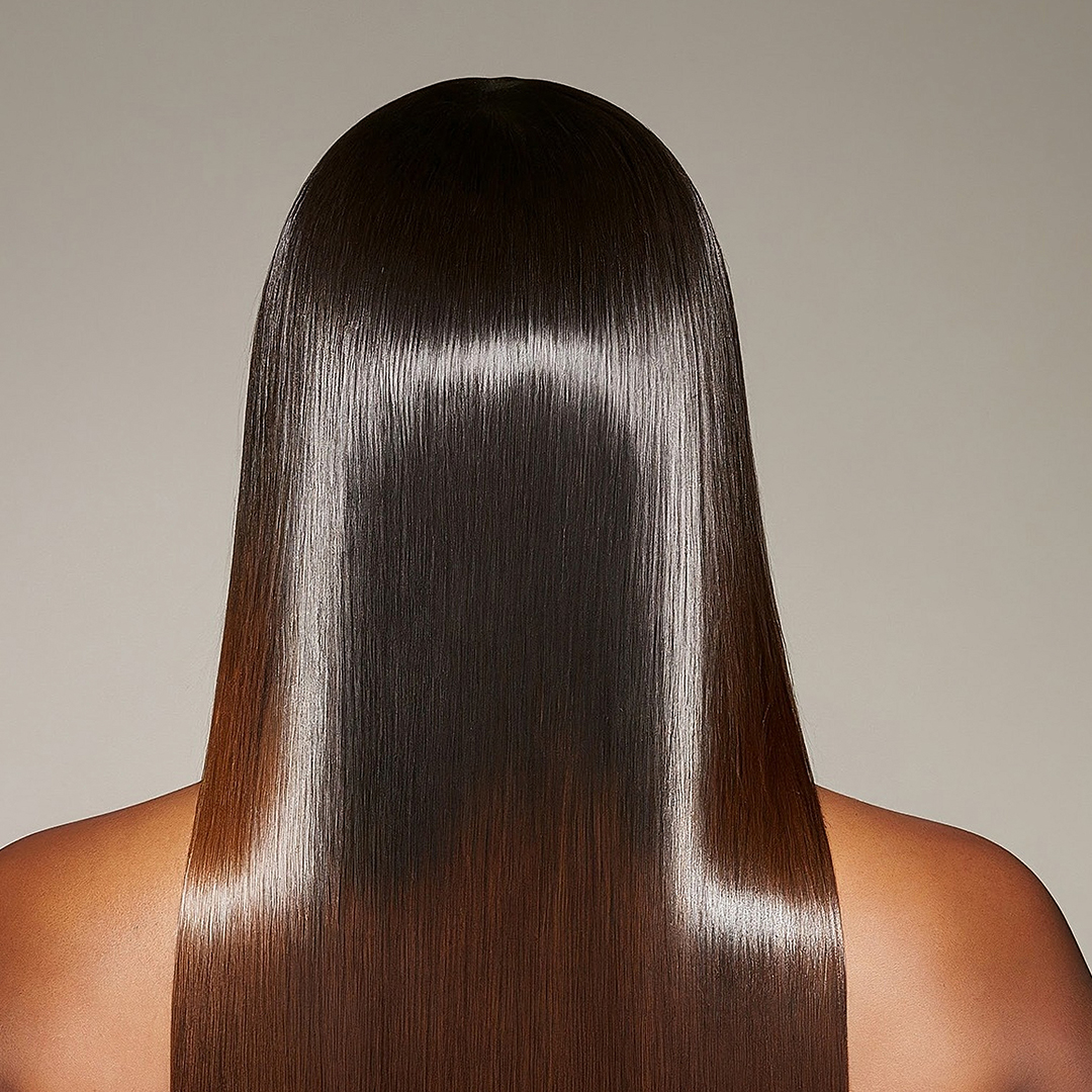 Wanita dengan rambut sehat dan berkilau